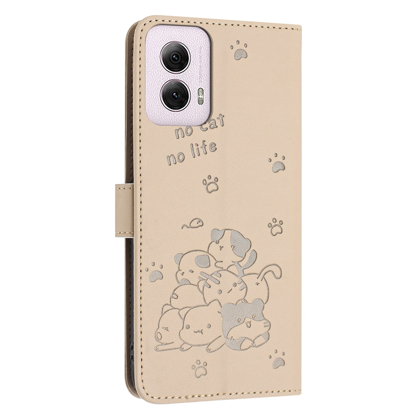 Motorola Moto G Power 5G 2024 Embossed Kitten PU Leather Wallet Case with Card Slots, Cash Pocket, Kickstand Function, Wrist Lanyard Strap, Full Protective TPU Flip Cover