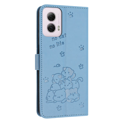 Motorola Moto G Power 5G 2024 Embossed Kitten PU Leather Wallet Case with Card Slots, Cash Pocket, Kickstand Function, Wrist Lanyard Strap, Full Protective TPU Flip Cover