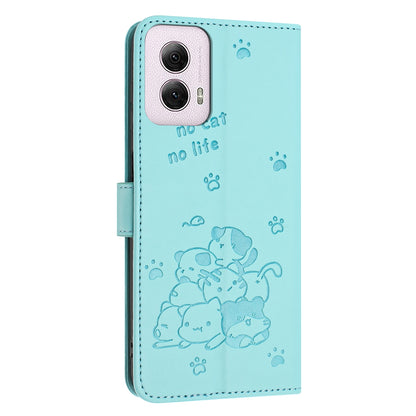 Motorola Moto G Power 5G 2024 Embossed Kitten PU Leather Wallet Case with Card Slots, Cash Pocket, Kickstand Function, Wrist Lanyard Strap, Full Protective TPU Flip Cover