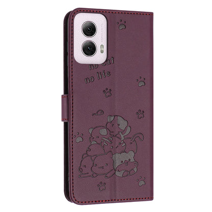 Motorola Moto G Power 5G 2024 Embossed Kitten PU Leather Wallet Case with Card Slots, Cash Pocket, Kickstand Function, Wrist Lanyard Strap, Full Protective TPU Flip Cover
