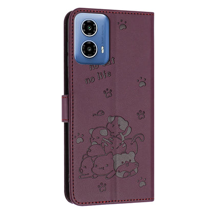 Motorola Moto G Stylus 5G 2024 Embossed Kitten PU Leather Wallet Case with Card Slots, Cash Pocket, Kickstand Function, Wrist Lanyard Strap, Full Protective TPU Flip Cover