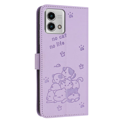 Motorola Moto G Stylus 2023 4G Embossed Kitten PU Leather Wallet Case with Card Slots, Cash Pocket, Kickstand Function, Wrist Lanyard Strap, Full Protective TPU Flip Cover