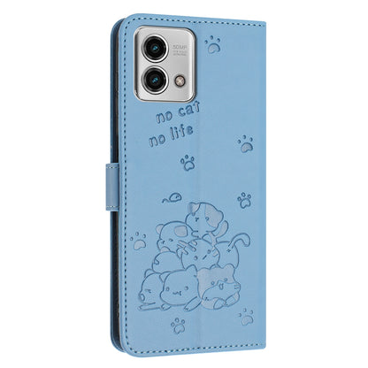Motorola Moto G Stylus 2023 4G Embossed Kitten PU Leather Wallet Case with Card Slots, Cash Pocket, Kickstand Function, Wrist Lanyard Strap, Full Protective TPU Flip Cover