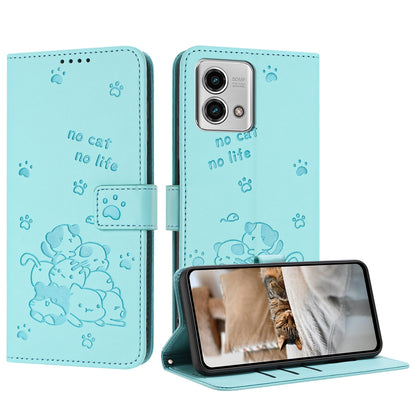 Motorola Moto G Stylus 2023 4G Embossed Kitten PU Leather Wallet Case with Card Slots, Cash Pocket, Kickstand Function, Wrist Lanyard Strap, Full Protective TPU Flip Cover