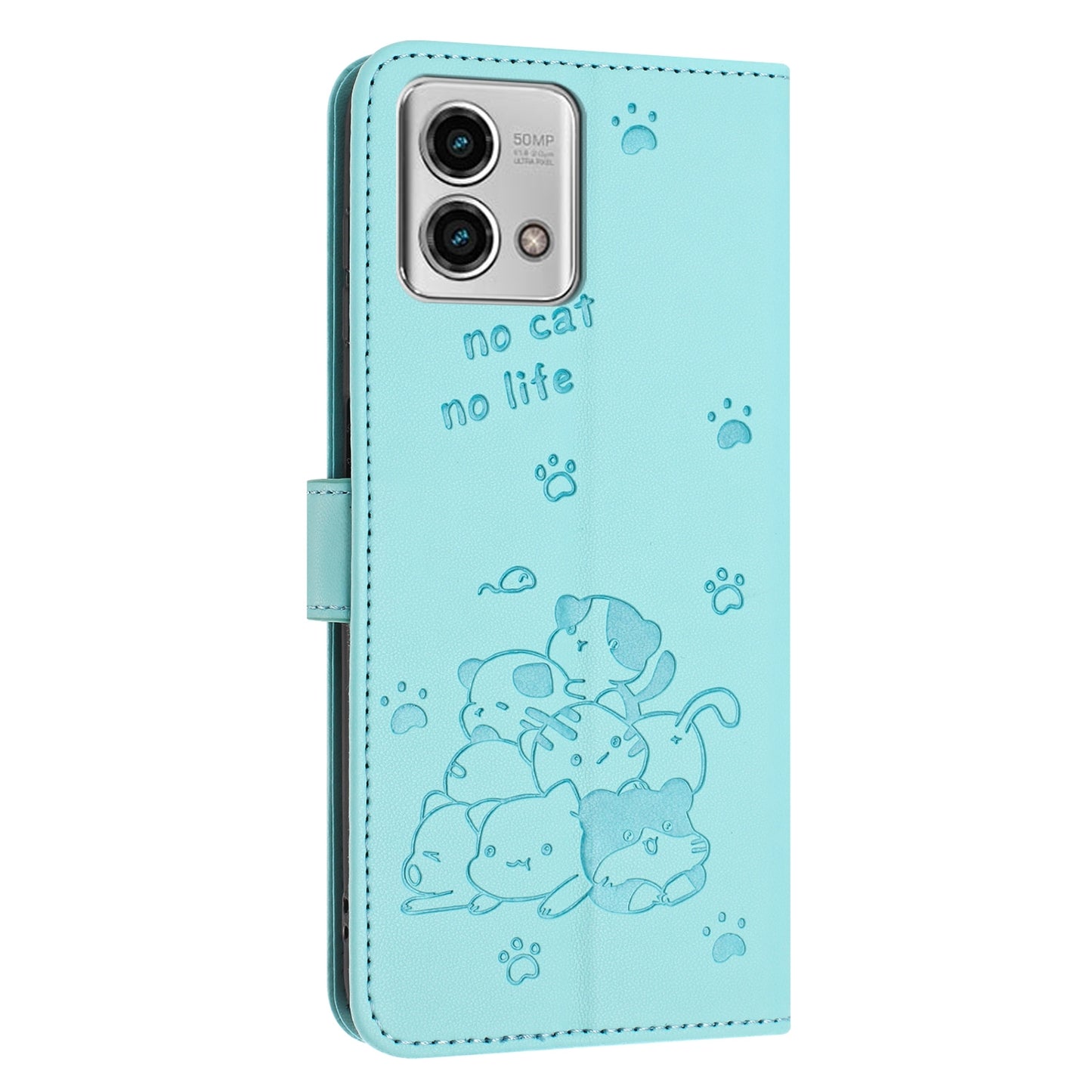 Motorola Moto G Stylus 2023 4G Embossed Kitten PU Leather Wallet Case with Card Slots, Cash Pocket, Kickstand Function, Wrist Lanyard Strap, Full Protective TPU Flip Cover