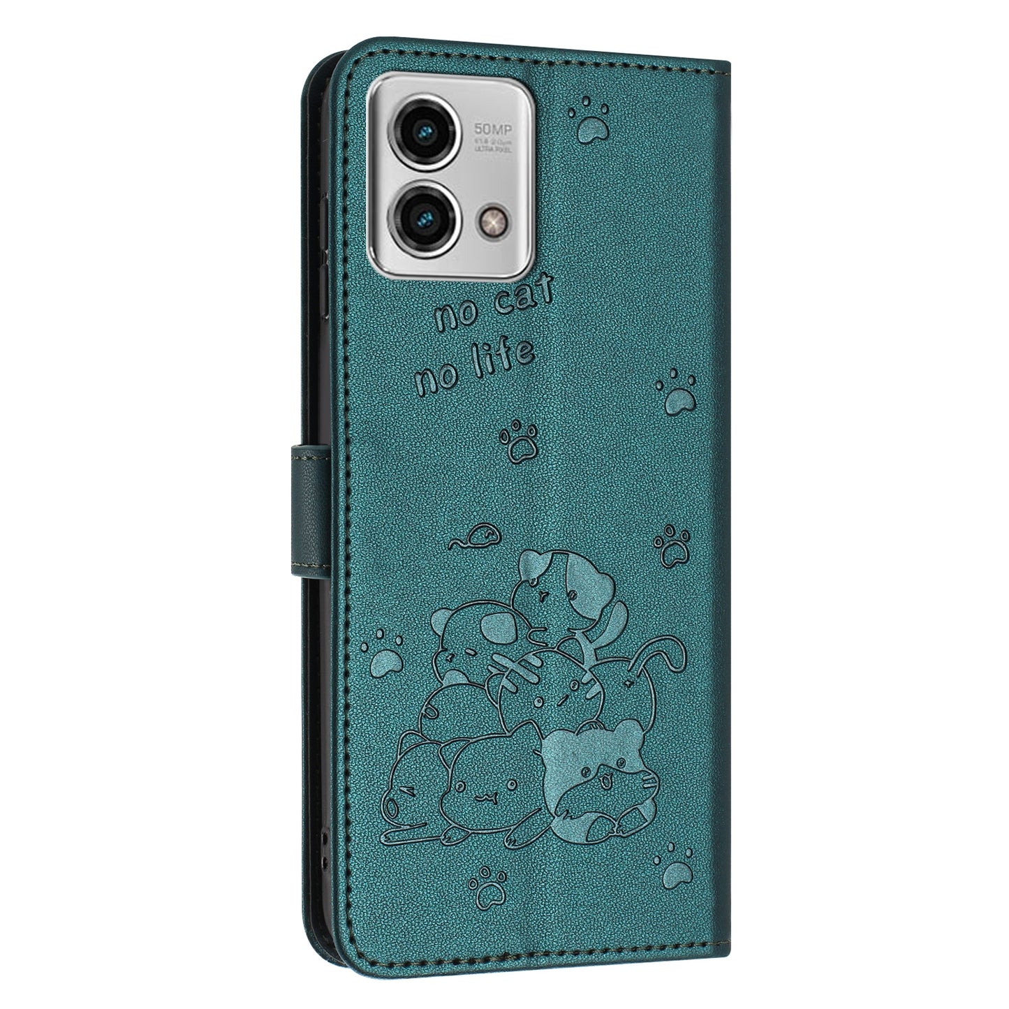 Motorola Moto G Stylus 2023 4G Embossed Kitten PU Leather Wallet Case with Card Slots, Cash Pocket, Kickstand Function, Wrist Lanyard Strap, Full Protective TPU Flip Cover