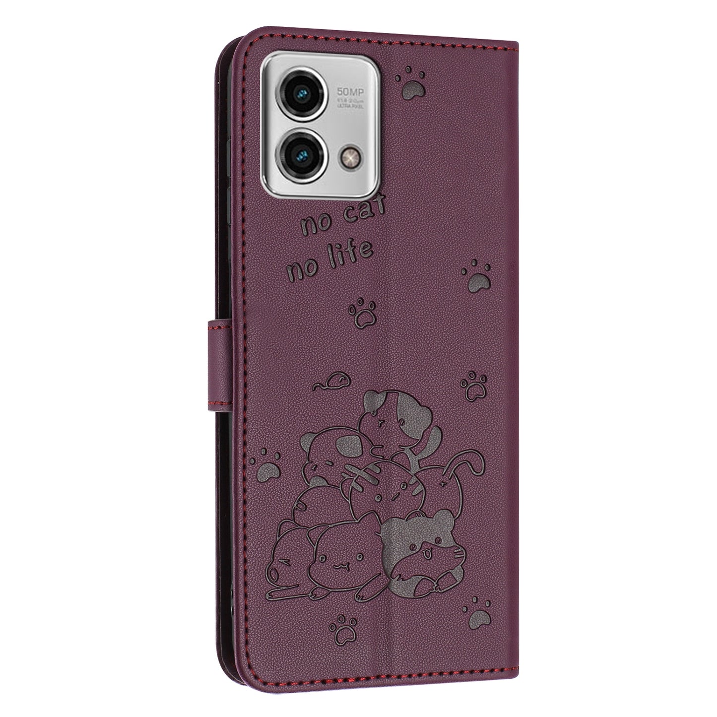 Motorola Moto G Stylus 2023 4G Embossed Kitten PU Leather Wallet Case with Card Slots, Cash Pocket, Kickstand Function, Wrist Lanyard Strap, Full Protective TPU Flip Cover