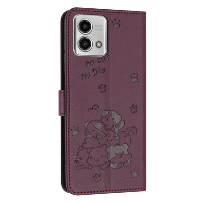 Motorola Moto G Stylus 2023 4G Embossed Kitten PU Leather Wallet Case with Card Slots, Cash Pocket, Kickstand Function, Wrist Lanyard Strap, Full Protective TPU Flip Cover