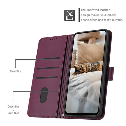 Motorola Moto G04s Embossed Kitten PU Leather Wallet Case with Card Slots, Cash Pocket, Kickstand Function, Wrist Lanyard Strap, Full Protective TPU Flip Cover