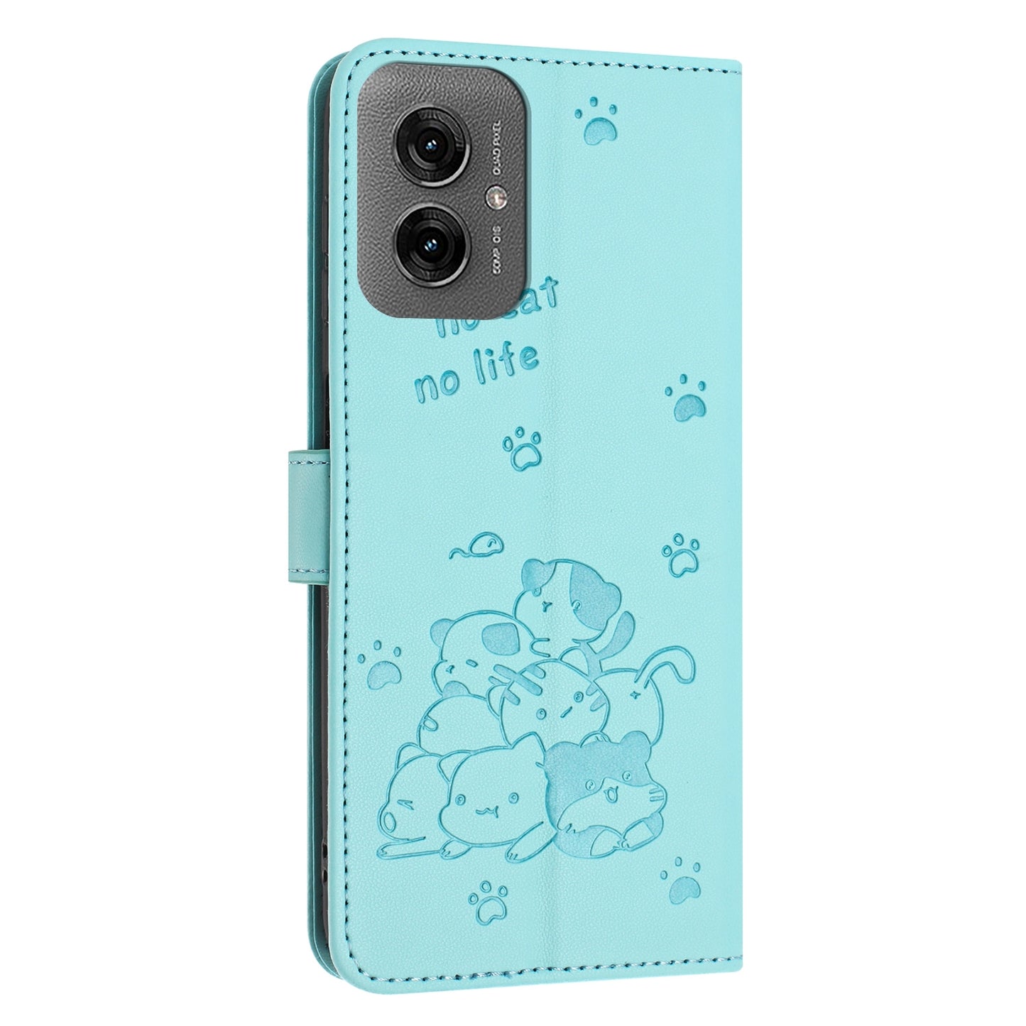 Motorola Moto G55 Embossed Kitten PU Leather Wallet Case with Card Slots, Cash Pocket, Kickstand Function, Wrist Lanyard Strap, Full Protective TPU Flip Cover