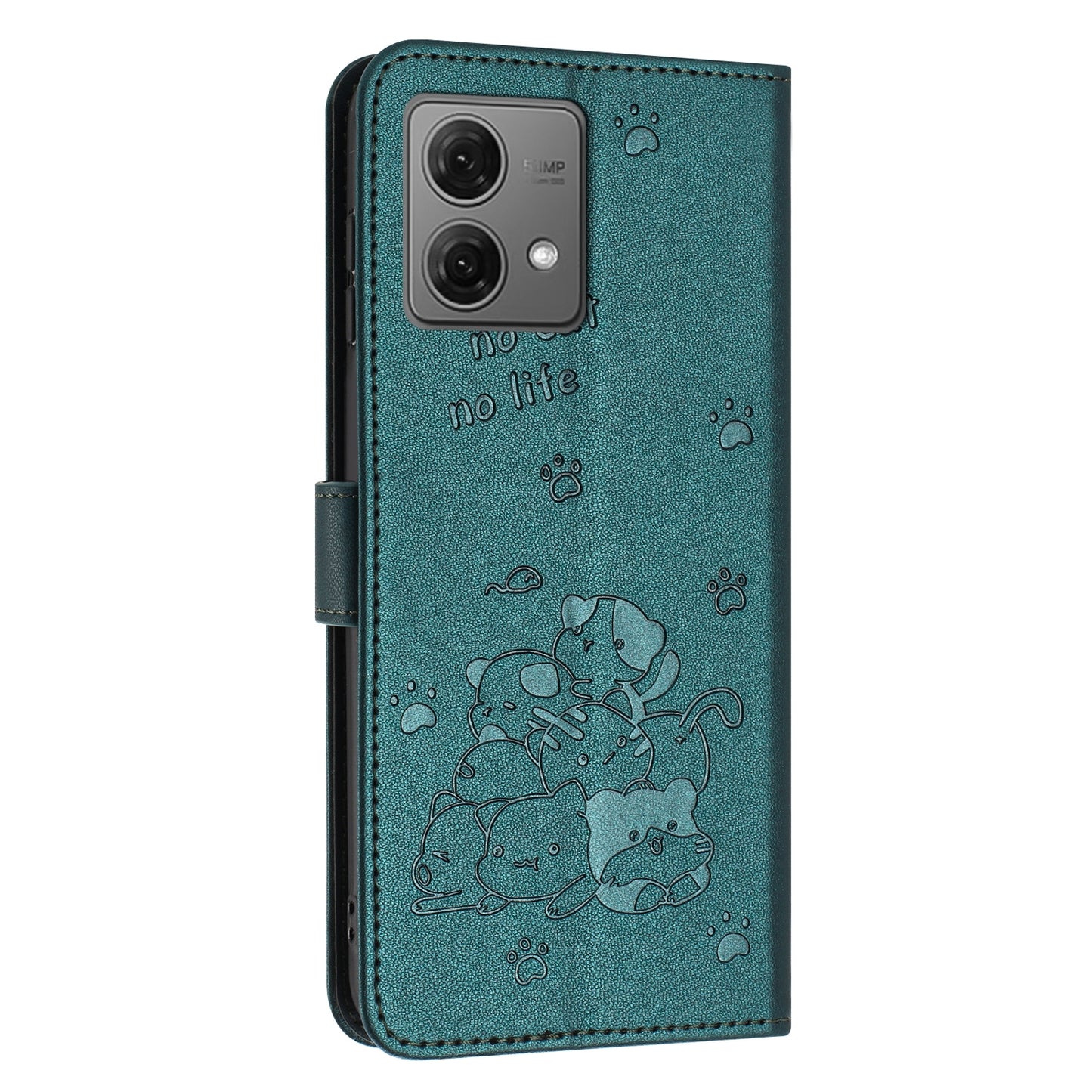 Motorola Moto G84 Embossed Kitten PU Leather Wallet Case with Card Slots, Cash Pocket, Kickstand Function, Wrist Lanyard Strap, Full Protective TPU Flip Cover