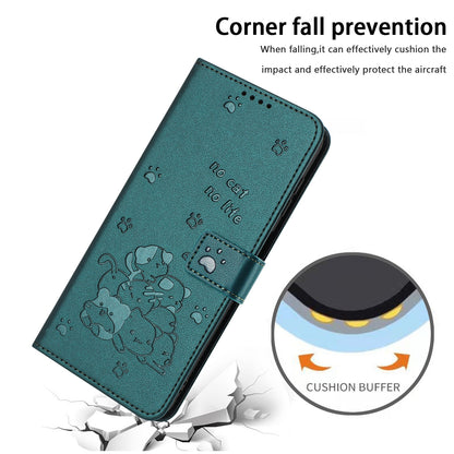 Motorola Moto G85 Embossed Kitten PU Leather Wallet Case with Card Slots, Cash Pocket, Kickstand Function, Wrist Lanyard Strap, Full Protective TPU Flip Cover