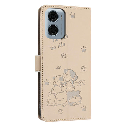 Motorola Moto G05 Embossed Kitten PU Leather Wallet Case with Card Slots, Cash Pocket, Kickstand Function, Wrist Lanyard Strap, Full Protective TPU Flip Cover