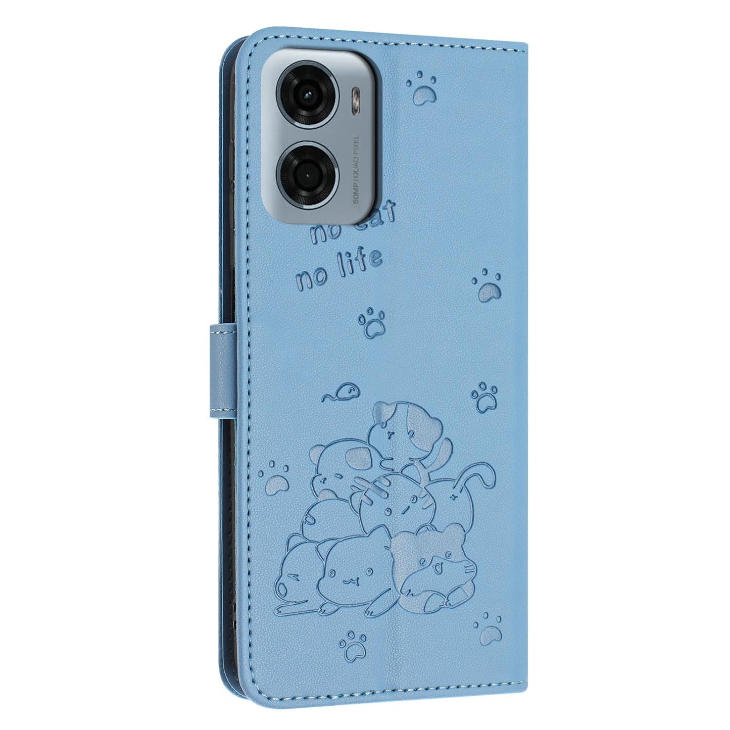 Motorola Moto G05 Embossed Kitten PU Leather Wallet Case with Card Slots, Cash Pocket, Kickstand Function, Wrist Lanyard Strap, Full Protective TPU Flip Cover