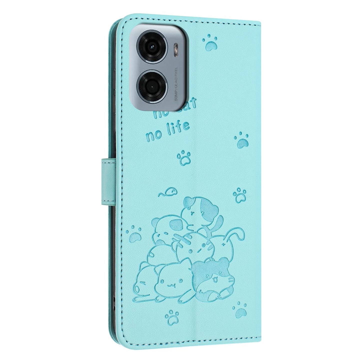 Motorola Moto G05 Embossed Kitten PU Leather Wallet Case with Card Slots, Cash Pocket, Kickstand Function, Wrist Lanyard Strap, Full Protective TPU Flip Cover