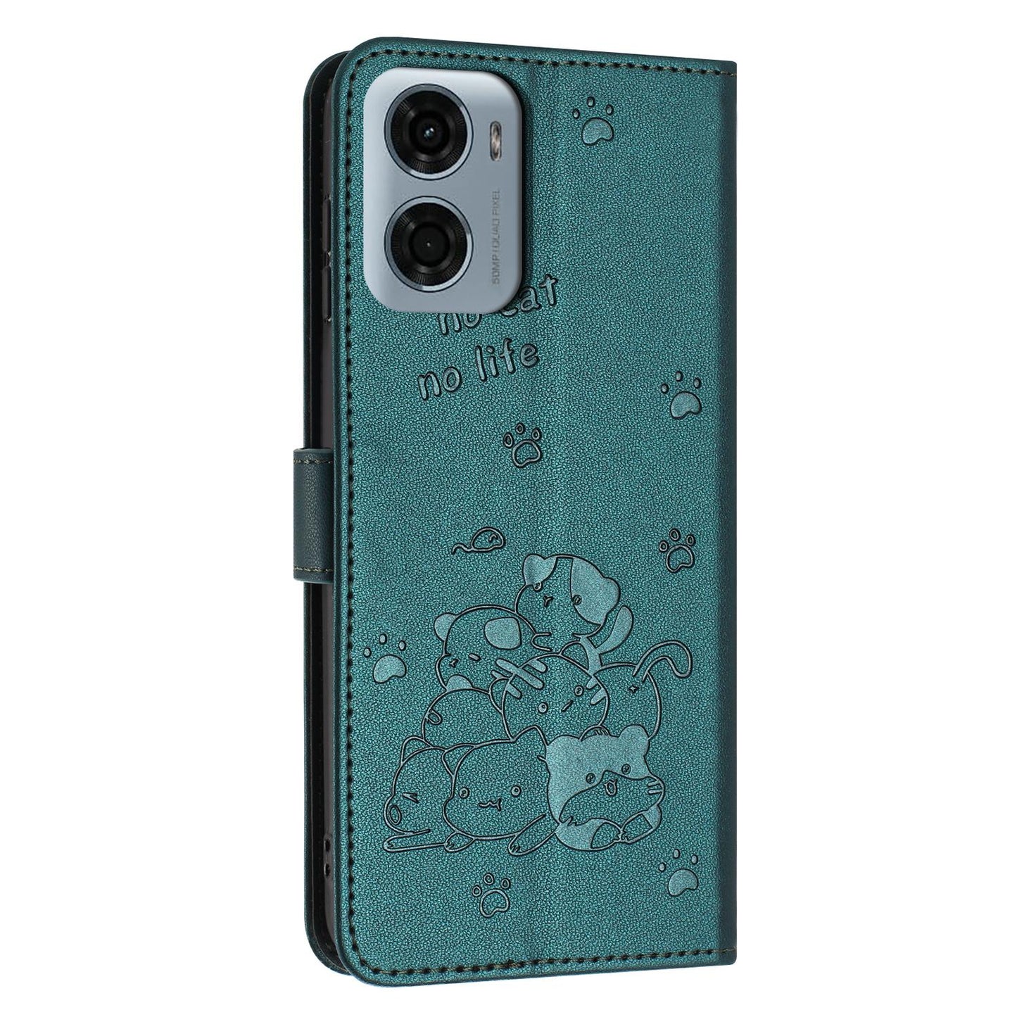 Motorola Moto G05 Embossed Kitten PU Leather Wallet Case with Card Slots, Cash Pocket, Kickstand Function, Wrist Lanyard Strap, Full Protective TPU Flip Cover