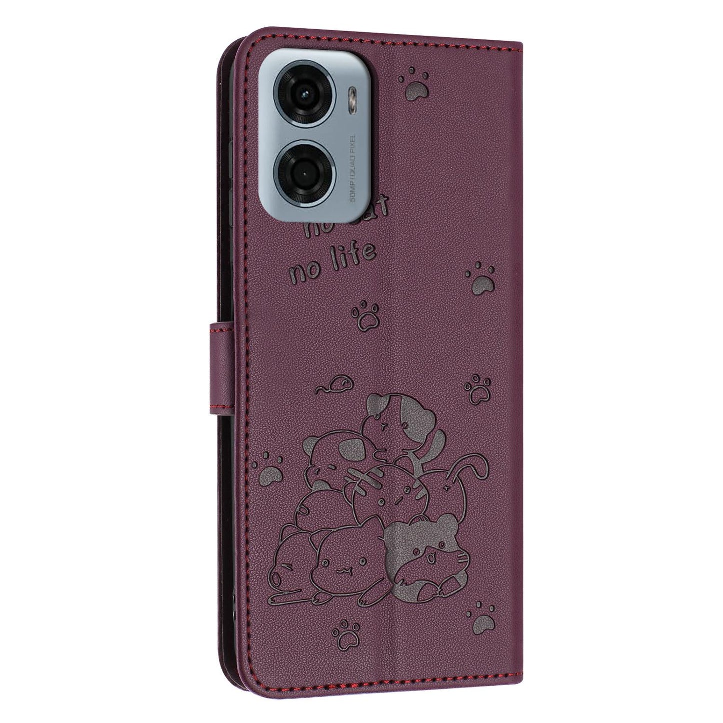 Motorola Moto G05 Embossed Kitten PU Leather Wallet Case with Card Slots, Cash Pocket, Kickstand Function, Wrist Lanyard Strap, Full Protective TPU Flip Cover