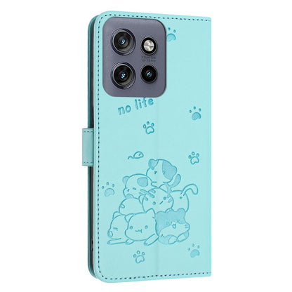 Motorola Moto G Play 2025 Embossed Kitten PU Leather Wallet Case with Card Slots, Cash Pocket, Kickstand Function, Wrist Lanyard Strap, Full Protective TPU Flip Cover