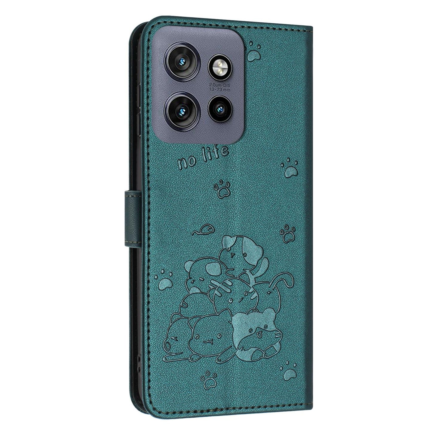 Motorola Moto G Play 2025 Embossed Kitten PU Leather Wallet Case with Card Slots, Cash Pocket, Kickstand Function, Wrist Lanyard Strap, Full Protective TPU Flip Cover