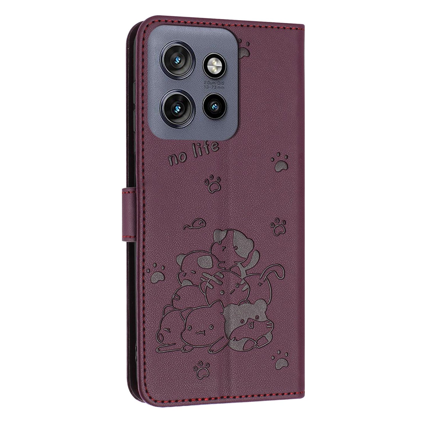 Motorola Moto G Power 2025 Embossed Kitten PU Leather Wallet Case with Card Slots, Cash Pocket, Kickstand Function, Wrist Lanyard Strap, Full Protective TPU Flip Cover