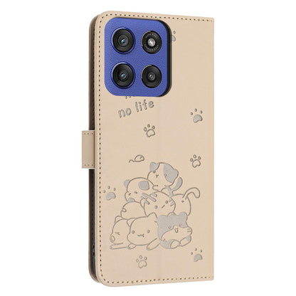 Motorola Moto G Stylus 5G 2025 Embossed Kitten PU Leather Wallet Case with Card Slots, Cash Pocket, Kickstand Function, Wrist Lanyard Strap, Full Protective TPU Flip Cover