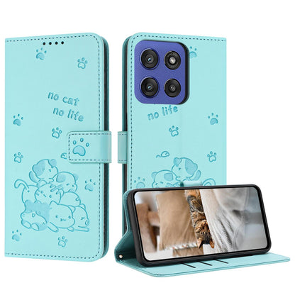 Motorola Moto G Stylus 5G 2025 Embossed Kitten PU Leather Wallet Case with Card Slots, Cash Pocket, Kickstand Function, Wrist Lanyard Strap, Full Protective TPU Flip Cover