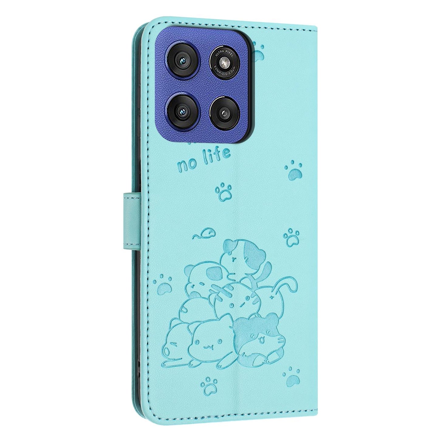 Motorola Moto G Stylus 5G 2025 Embossed Kitten PU Leather Wallet Case with Card Slots, Cash Pocket, Kickstand Function, Wrist Lanyard Strap, Full Protective TPU Flip Cover