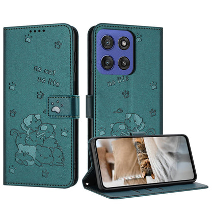 Motorola Moto G Stylus 5G 2025 Embossed Kitten PU Leather Wallet Case with Card Slots, Cash Pocket, Kickstand Function, Wrist Lanyard Strap, Full Protective TPU Flip Cover