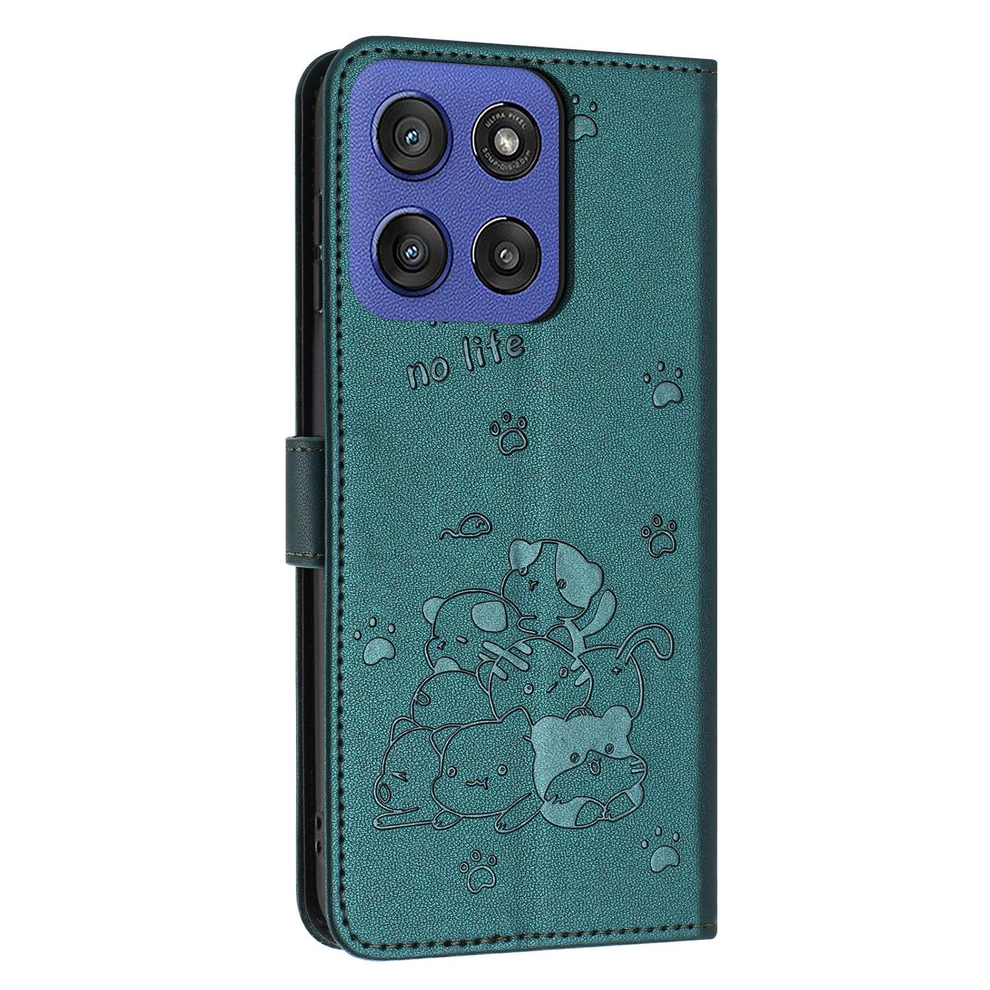 Motorola Moto G Stylus 5G 2025 Embossed Kitten PU Leather Wallet Case with Card Slots, Cash Pocket, Kickstand Function, Wrist Lanyard Strap, Full Protective TPU Flip Cover