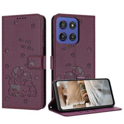 Motorola Moto G Stylus 5G 2025 Embossed Kitten PU Leather Wallet Case with Card Slots, Cash Pocket, Kickstand Function, Wrist Lanyard Strap, Full Protective TPU Flip Cover