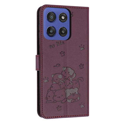 Motorola Moto G Stylus 5G 2025 Embossed Kitten PU Leather Wallet Case with Card Slots, Cash Pocket, Kickstand Function, Wrist Lanyard Strap, Full Protective TPU Flip Cover