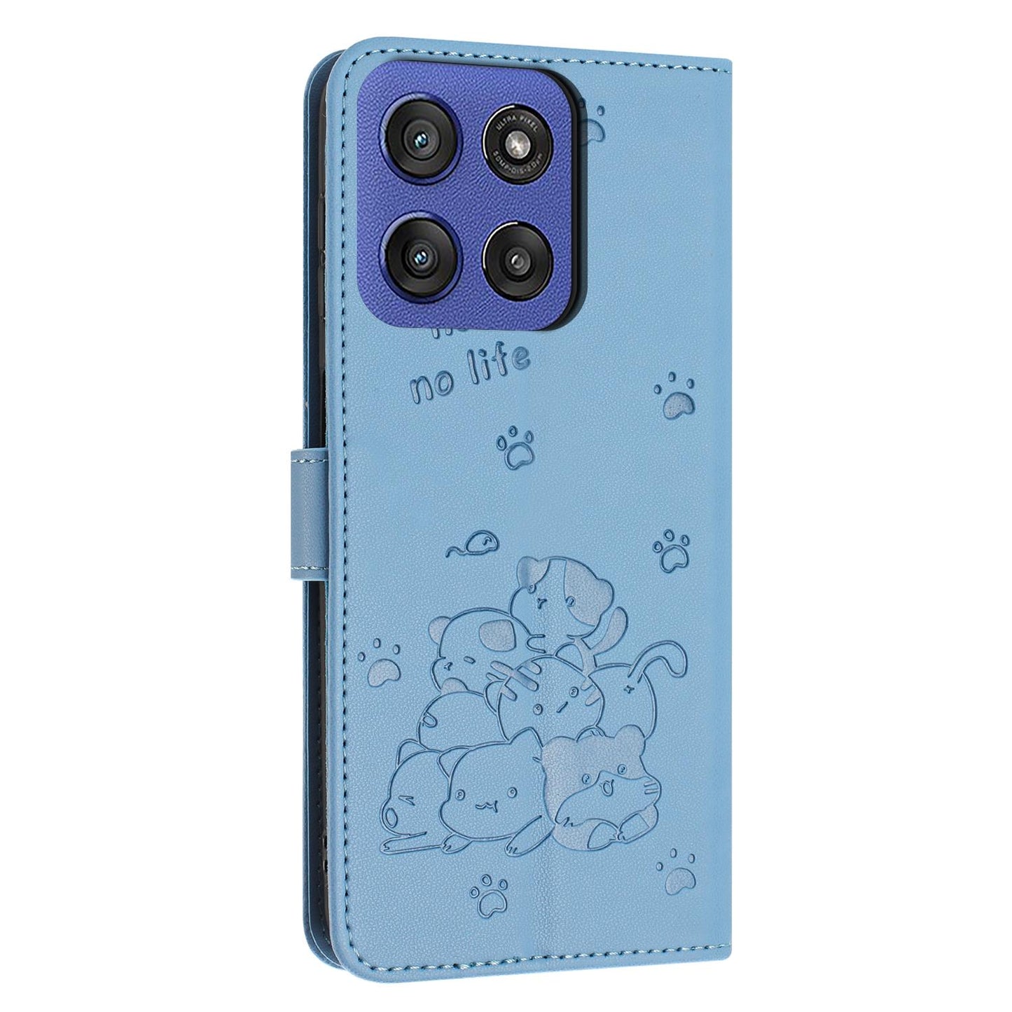 Motorola Edge 60 Fusion Embossed Kitten PU Leather Wallet Case with Card Slots, Cash Pocket, Kickstand Function, Wrist Lanyard Strap, Full Protective TPU Flip Cover