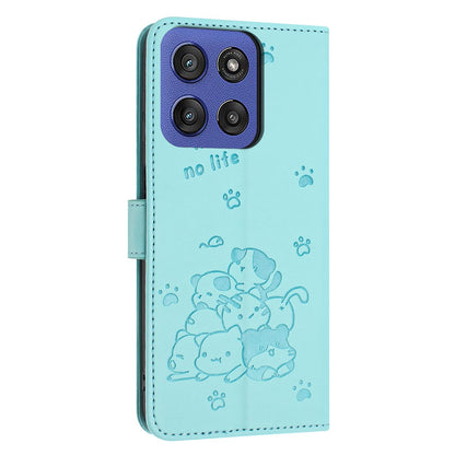 Motorola Edge 60 Fusion Embossed Kitten PU Leather Wallet Case with Card Slots, Cash Pocket, Kickstand Function, Wrist Lanyard Strap, Full Protective TPU Flip Cover