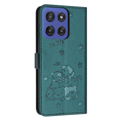 Motorola Edge 60 Fusion Embossed Kitten PU Leather Wallet Case with Card Slots, Cash Pocket, Kickstand Function, Wrist Lanyard Strap, Full Protective TPU Flip Cover