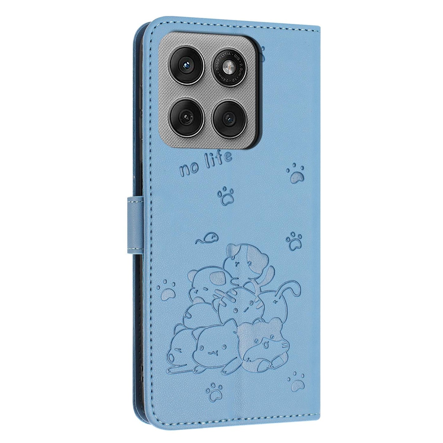 Motorola Edge 60 Pro Embossed Kitten PU Leather Wallet Case with Card Slots, Cash Pocket, Kickstand Function, Wrist Lanyard Strap, Full Protective TPU Flip Cover