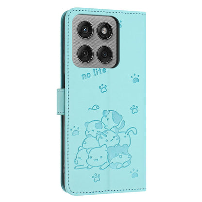 Motorola Edge 60 Pro Embossed Kitten PU Leather Wallet Case with Card Slots, Cash Pocket, Kickstand Function, Wrist Lanyard Strap, Full Protective TPU Flip Cover