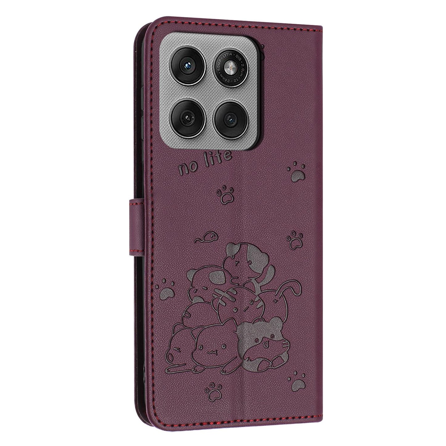 Motorola Edge 60 Pro Embossed Kitten PU Leather Wallet Case with Card Slots, Cash Pocket, Kickstand Function, Wrist Lanyard Strap, Full Protective TPU Flip Cover