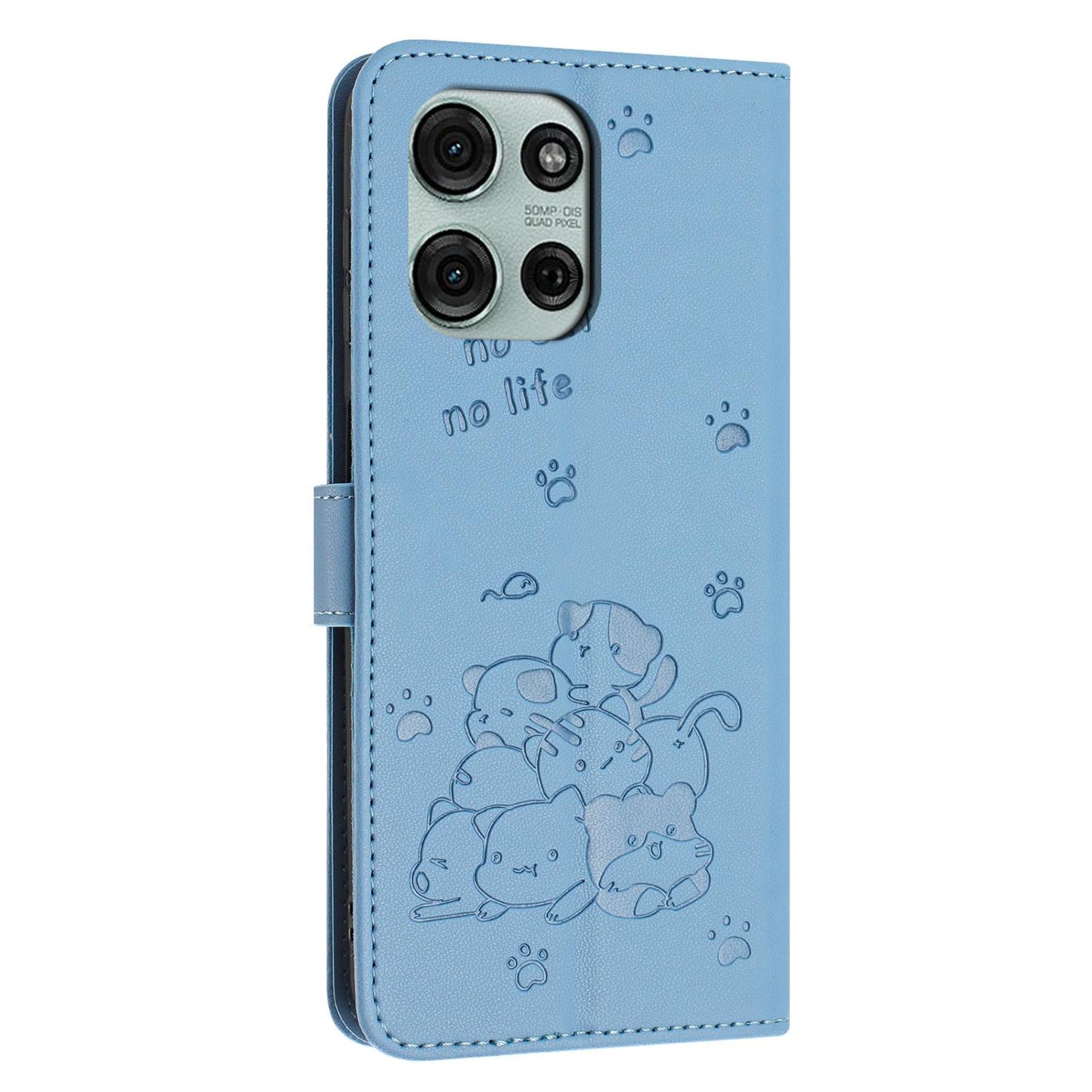 Motorola Moto G56 5G Embossed Kitten PU Leather Wallet Case with Card Slots, Cash Pocket, Kickstand Function, Wrist Lanyard Strap, Full Protective TPU Flip Cover