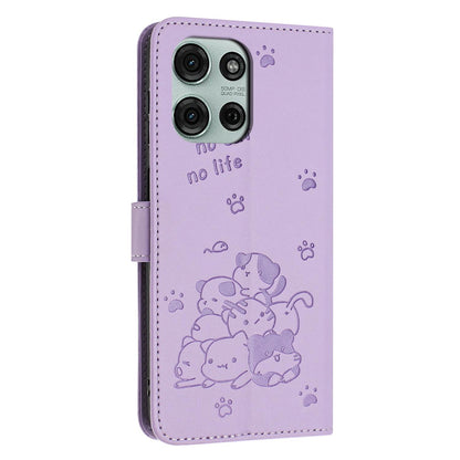 Motorola Moto G86 5G Embossed Kitten PU Leather Wallet Case with Card Slots, Cash Pocket, Kickstand Function, Wrist Lanyard Strap, Full Protective TPU Flip Cover