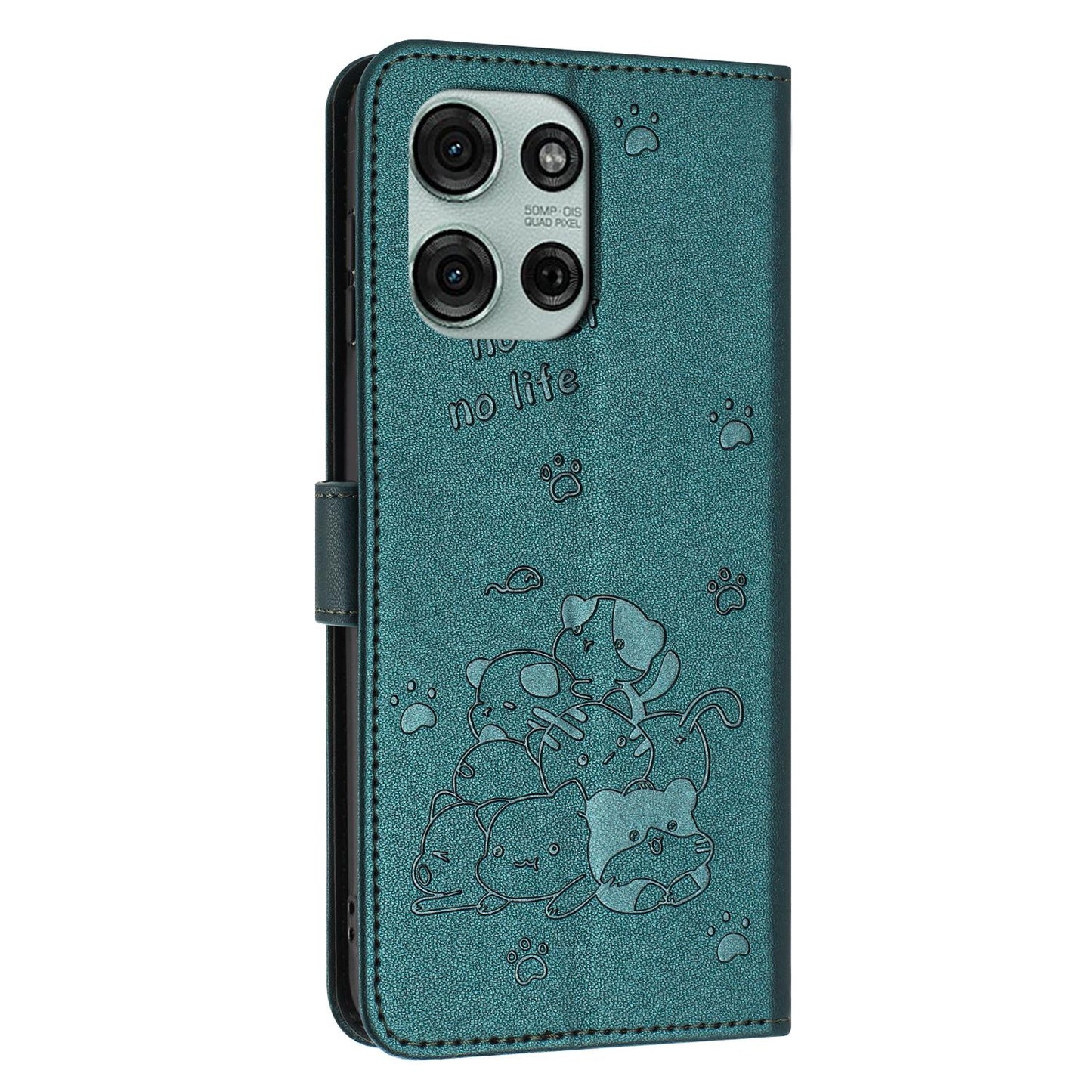 Motorola Moto G86 5G Embossed Kitten PU Leather Wallet Case with Card Slots, Cash Pocket, Kickstand Function, Wrist Lanyard Strap, Full Protective TPU Flip Cover