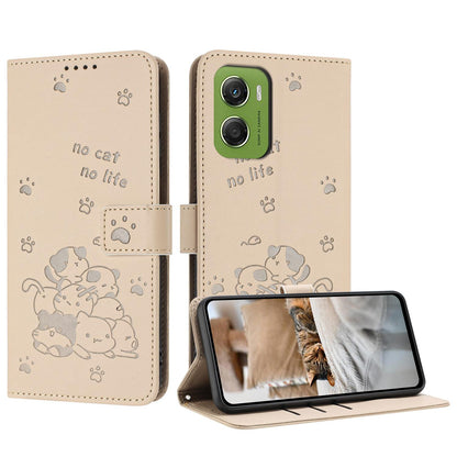 Motorola Moto G06 4G Embossed Kitten PU Leather Wallet Case with Card Slots, Cash Pocket, Kickstand Function, Wrist Lanyard Strap, Full Protective TPU Flip Cover