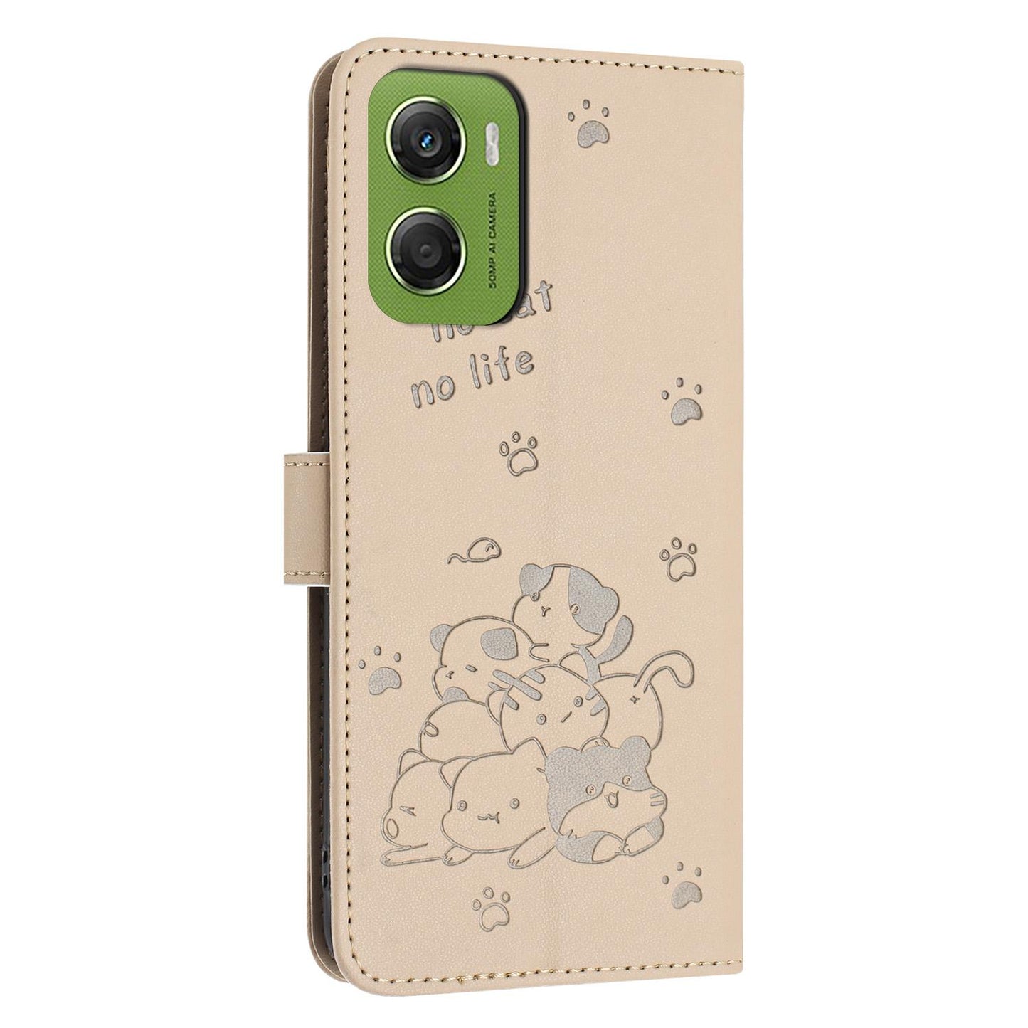 Motorola Moto G06 4G Embossed Kitten PU Leather Wallet Case with Card Slots, Cash Pocket, Kickstand Function, Wrist Lanyard Strap, Full Protective TPU Flip Cover