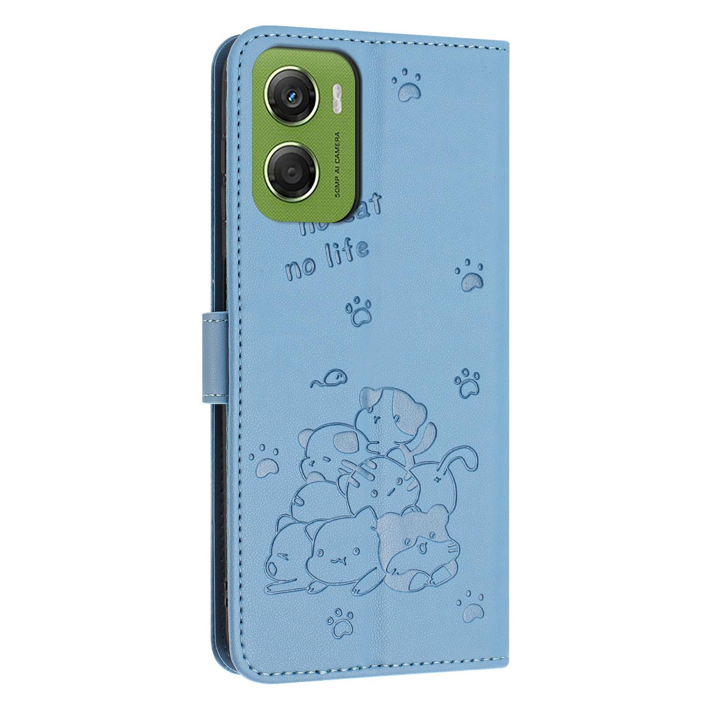 Motorola Moto G06 4G Embossed Kitten PU Leather Wallet Case with Card Slots, Cash Pocket, Kickstand Function, Wrist Lanyard Strap, Full Protective TPU Flip Cover