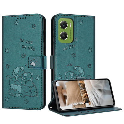 Motorola Moto G06 4G Embossed Kitten PU Leather Wallet Case with Card Slots, Cash Pocket, Kickstand Function, Wrist Lanyard Strap, Full Protective TPU Flip Cover