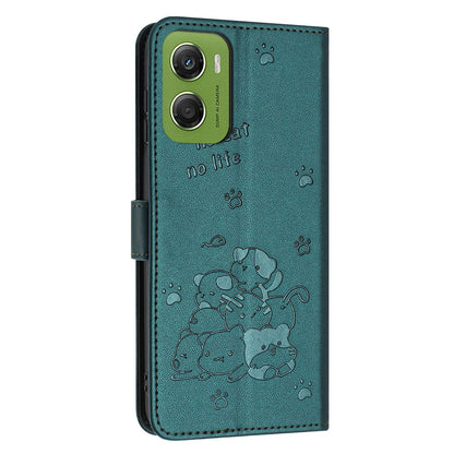 Motorola Moto G06 4G Embossed Kitten PU Leather Wallet Case with Card Slots, Cash Pocket, Kickstand Function, Wrist Lanyard Strap, Full Protective TPU Flip Cover