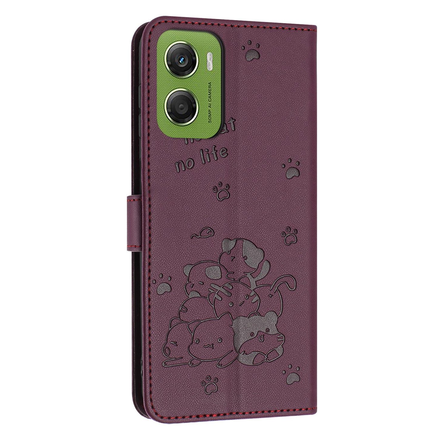 Motorola Moto G06 4G Embossed Kitten PU Leather Wallet Case with Card Slots, Cash Pocket, Kickstand Function, Wrist Lanyard Strap, Full Protective TPU Flip Cover