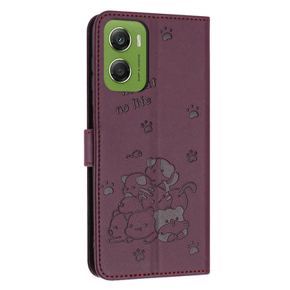 Motorola Moto G06 4G Embossed Kitten PU Leather Wallet Case with Card Slots, Cash Pocket, Kickstand Function, Wrist Lanyard Strap, Full Protective TPU Flip Cover
