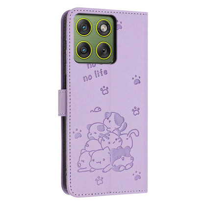 Motorola Edge 70 5G Embossed Kitten PU Leather Wallet Case with Card Slots, Cash Pocket, Kickstand Function, Wrist Lanyard Strap, Full Protective TPU Flip Cover