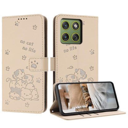 Motorola Edge 70 5G Embossed Kitten PU Leather Wallet Case with Card Slots, Cash Pocket, Kickstand Function, Wrist Lanyard Strap, Full Protective TPU Flip Cover