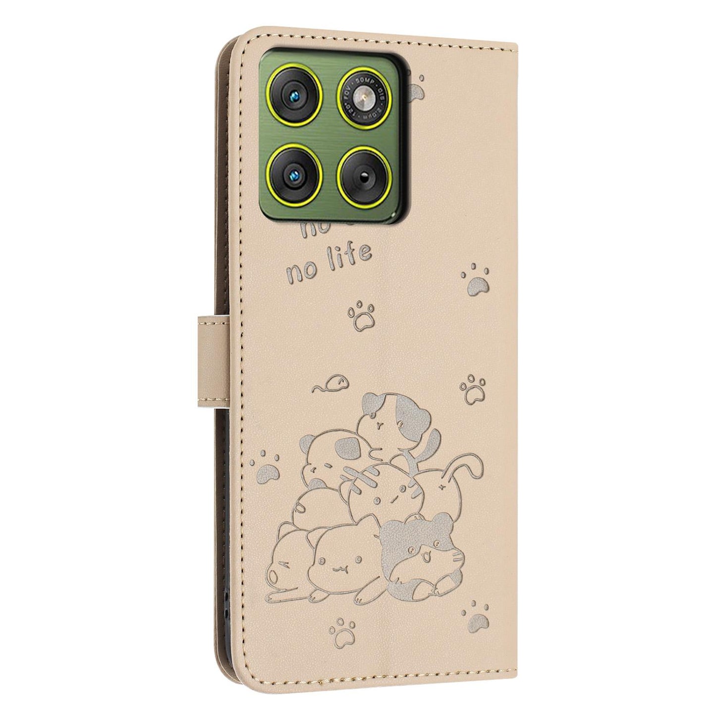 Motorola Edge 70 5G Embossed Kitten PU Leather Wallet Case with Card Slots, Cash Pocket, Kickstand Function, Wrist Lanyard Strap, Full Protective TPU Flip Cover